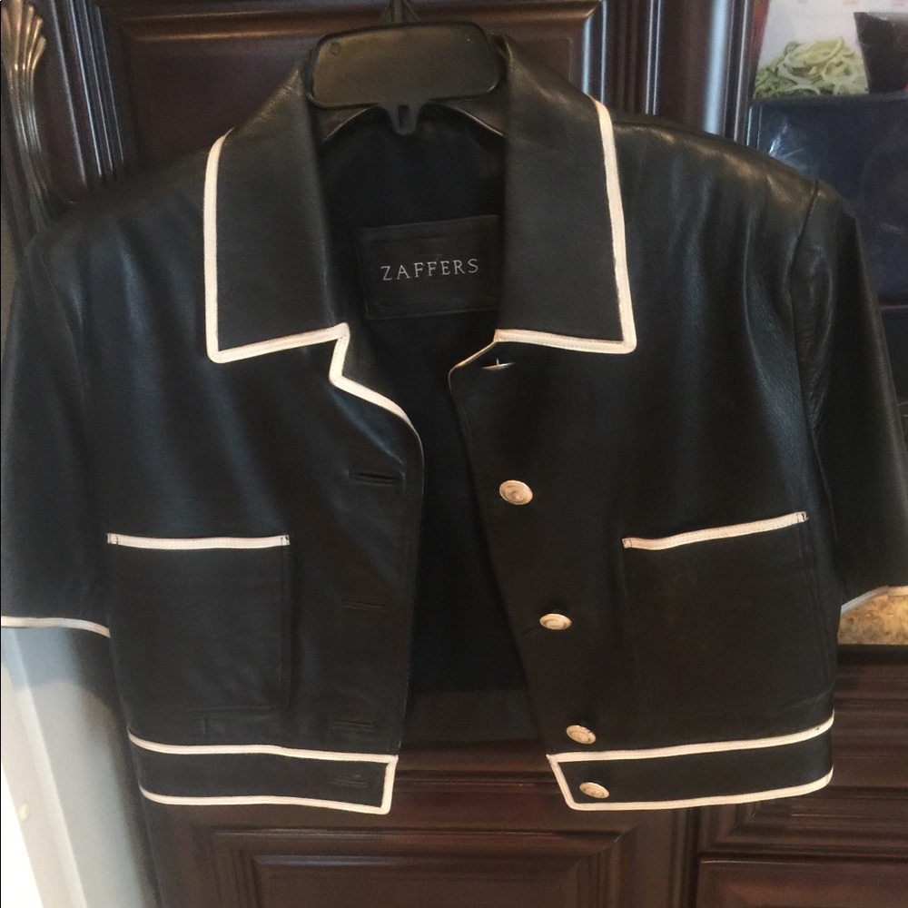 Black/white leather cropped jacket